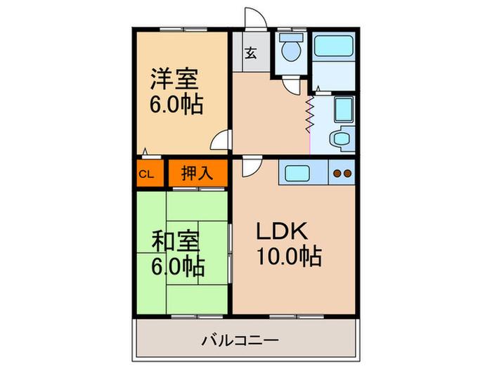 メイゾーン霞ヶ丘F棟(2LDK/2階)の間取り写真