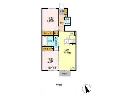 サウスヒルズIII(2LDK/1階)の間取り写真