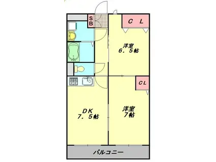 スカイタウン(2DK/3階)の間取り写真