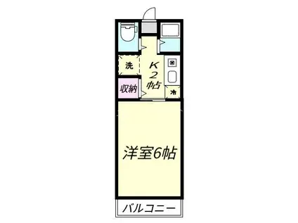 シティハイム六会壱番館(1K/2階)の間取り写真