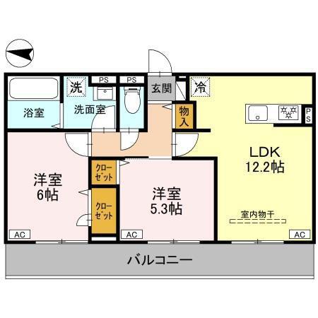 ルノンII(2LDK/3階)の間取り写真