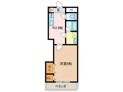 エクシブ広丘駅東B(1K/1階)の間取り写真