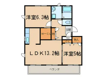 イーストコート(2LDK/2階)の間取り写真