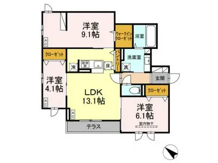 D-ROOM泉崎II(3LDK/1階)の間取り写真