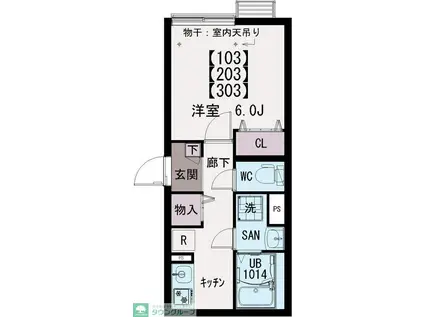 イクシオ中村(1K/1階)の間取り写真
