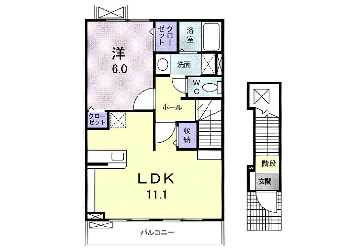 ベッテルI(1LDK/2階)の間取り写真