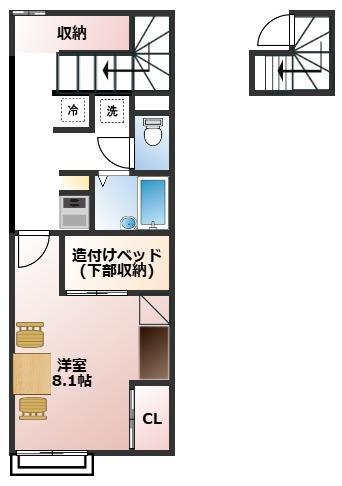 プレジールさくら(1K/2階)の間取り写真