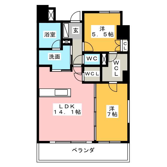 ローレルタワーシュロア四日市(2LDK/6階)の間取り写真