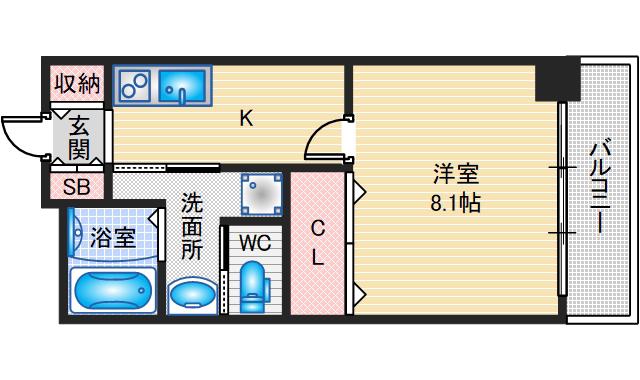 クレール南茨木(1K/5階)の間取り写真