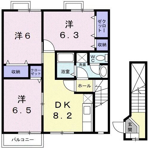 エスポワールI(3DK/2階)の間取り写真