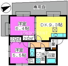 ウイング別府(2LDK/1階)の間取り写真