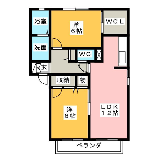 ノヴェル・フォーB(2LDK/1階)の間取り写真