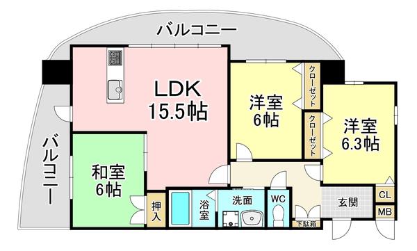 サンシャイン真鶴リバーサイド(3LDK/10階)の間取り写真