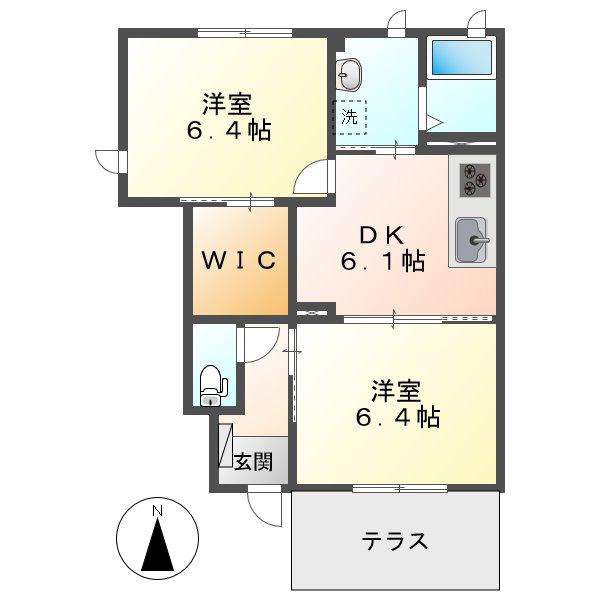 コフレA棟(2DK/1階)の間取り写真