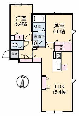 セントリビエ(2LDK/1階)の間取り写真