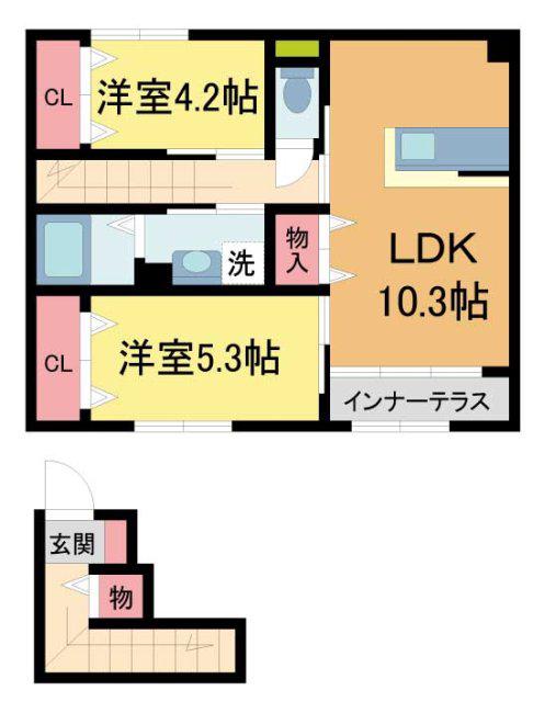 アムグラースI(2LDK/2階)の間取り写真