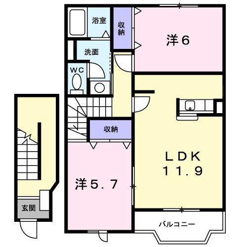 ソレアードのぞみII(2LDK/2階)の間取り写真