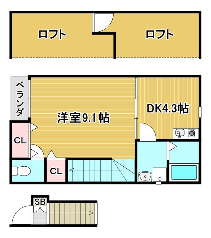 コート海老江(1DK/2階)の間取り写真