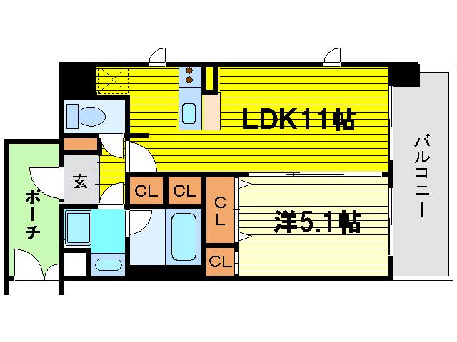 ランドセントラル梅田(1LDK/5階)の間取り写真