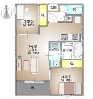 REGALEST 下伊福6(2LDK/1階)の間取り写真