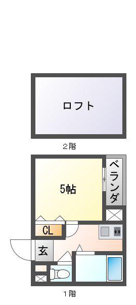 アグレアーブル塚口(1K/2階)の間取り写真
