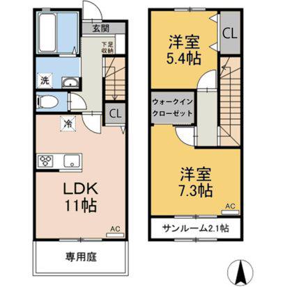 ミラヴィルタス 東棟(2SLDK/1階)の間取り写真