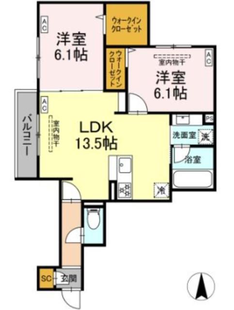 ブリューエン河原口(2LDK/2階)の間取り写真