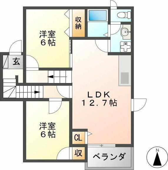 フローレンス古田 B(2LDK/2階)の間取り写真