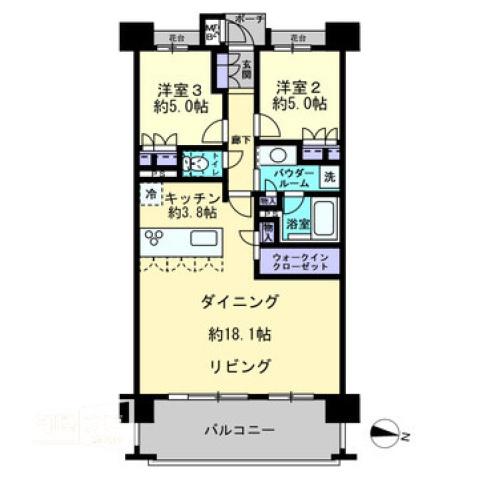 MJRザ・ガーデン宮崎駅前(3LDK/14階)の間取り写真
