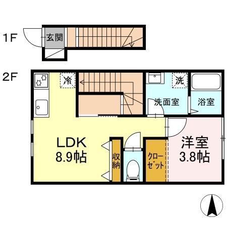ラ・フォンターナ(1LDK/2階)の間取り写真