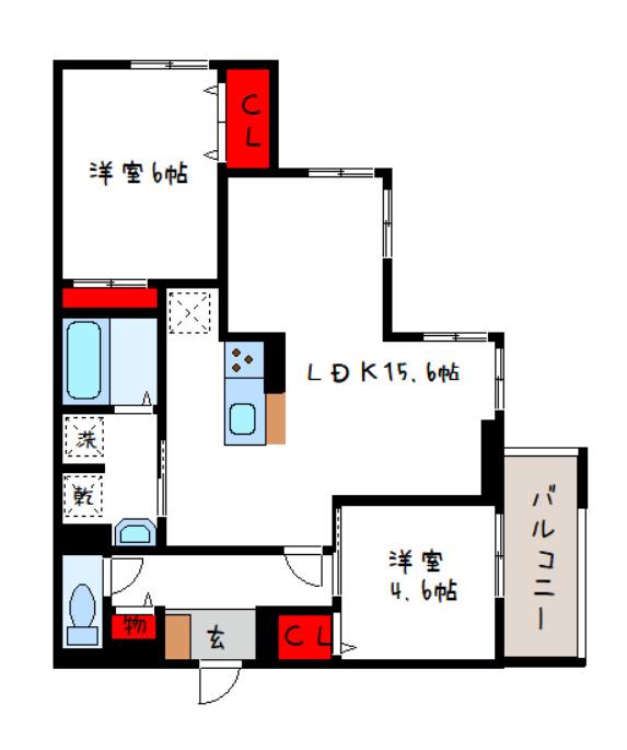 D-ROOM八尾市東本町3丁目(2LDK/2階)の間取り写真
