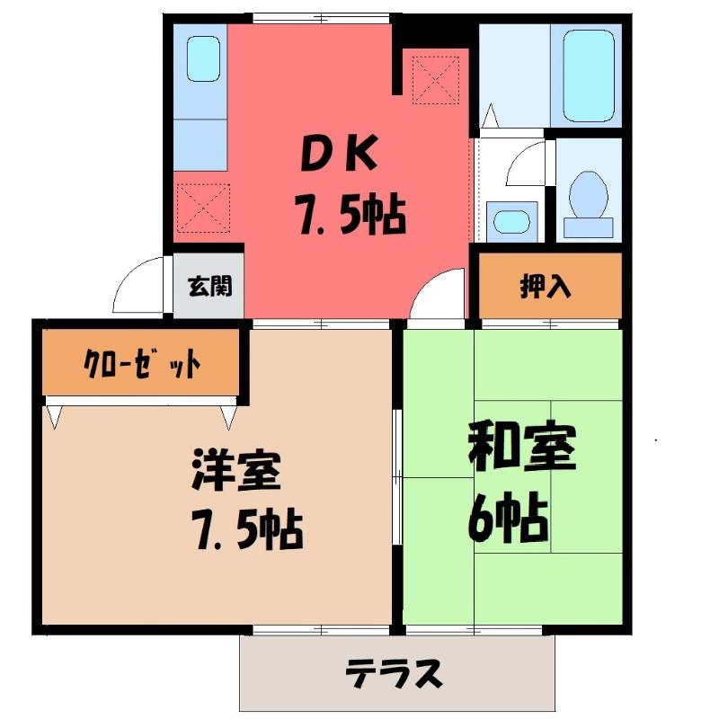 ジュネスなかじまB(2DK/1階)の間取り写真