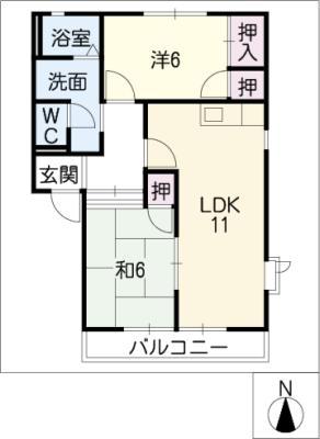 フォーライフ黒沢台(2LDK/2階)の間取り写真