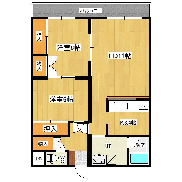 グリーンヴィレッジ(2LDK/3階)の間取り写真
