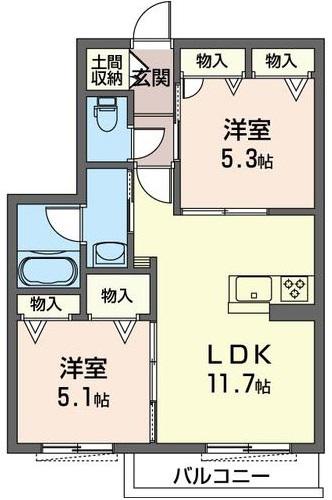 CASA REGIO 壱番館(2LDK/2階)の間取り写真