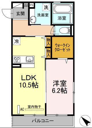 新川崎ヴィラージュB(1LDK/2階)の間取り写真