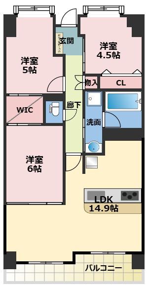 フロンティアタワー難波イースト(3LDK/14階)の間取り写真