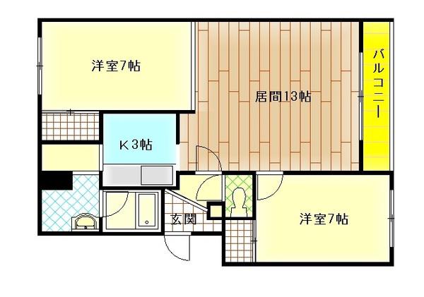 JR宗谷本線 旭川四条駅 徒歩5分 3階建 築33年(2LDK/3階)の間取り写真