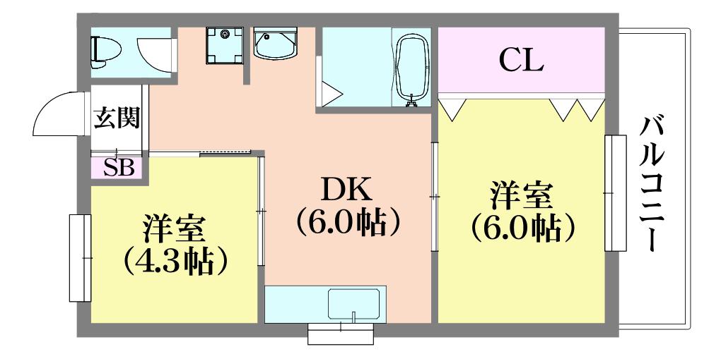 BLAN CUBE 神戸北(2DK/2階)の間取り写真