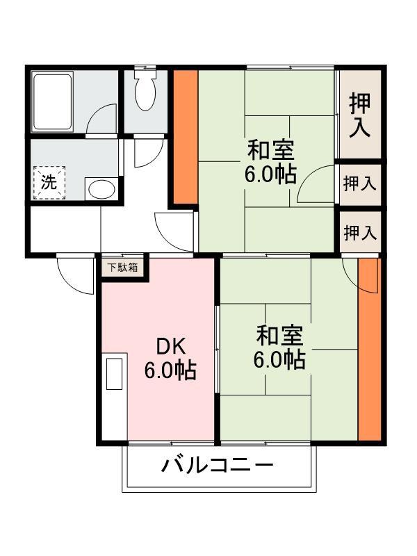 シャレーム三広(2DK/2階)の間取り写真