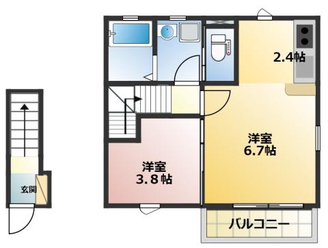 八軒ヴィラ(1LDK/2階)の間取り写真