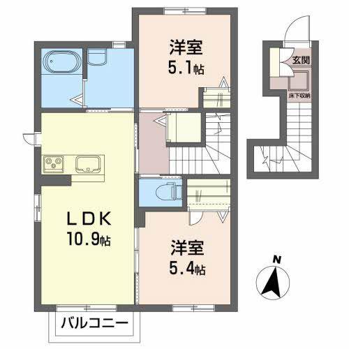 サンアヴィール荒巻(2LDK/2階)の間取り写真