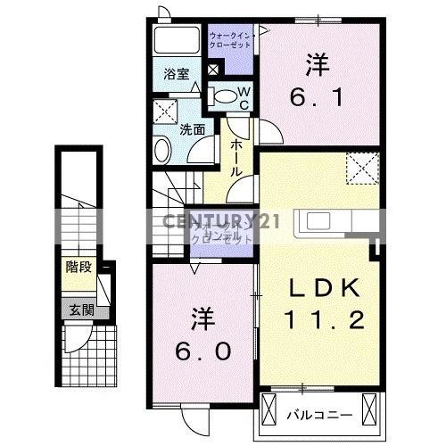 エクセレント平和台 Ⅰ(2LDK/2階)の間取り写真