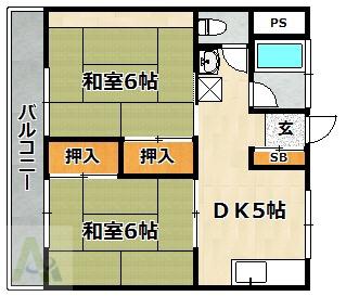 正栄スカイコーポ(2DK/4階)の間取り写真