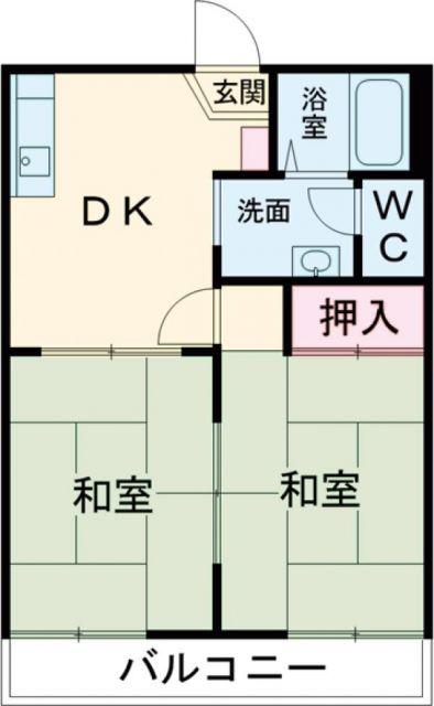 エスティーヌみよしII(2DK/2階)の間取り写真