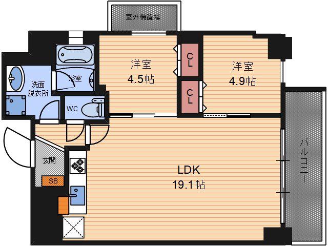 エルベコート梅田ウエスト(2LDK/9階)の間取り写真