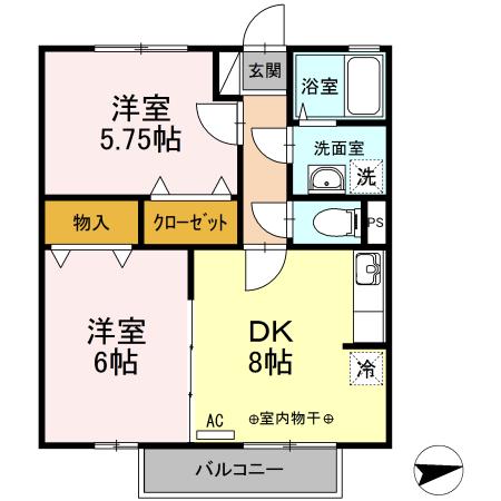 シャルマンヴィラ(2DK/2階)の間取り写真