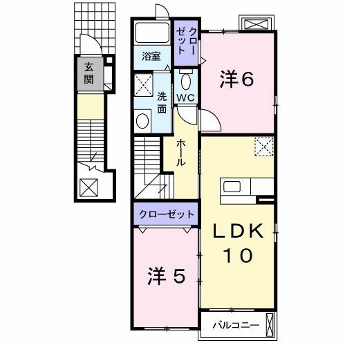 サンライツ伊賀(2LDK/2階)の間取り写真