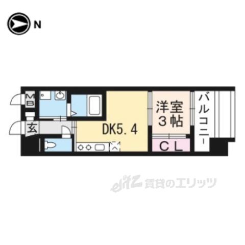 アクアプレイス京都二条城北(1DK/4階)の間取り写真