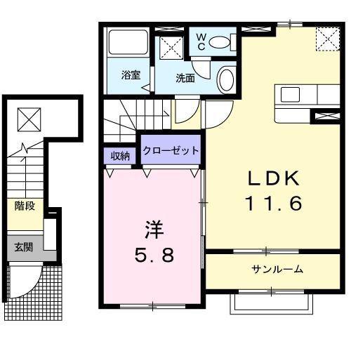 ペルラI(1LDK/2階)の間取り写真